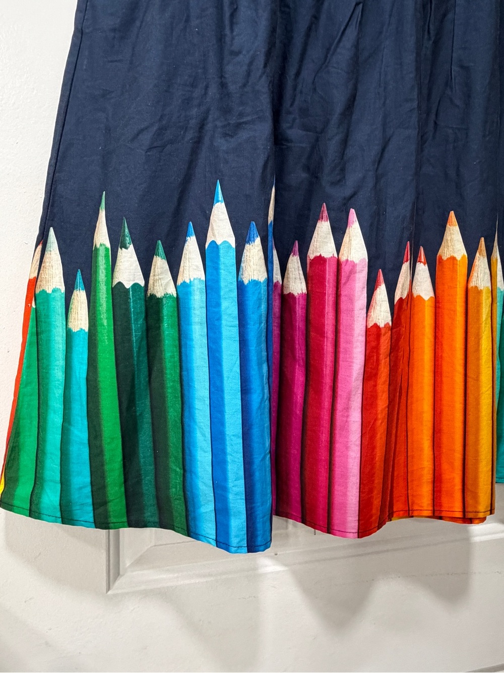 ModCloth Fervour Navy Pencil Print Midi Skirt with Rainbow Pencil Prints - Picture 4 of 8